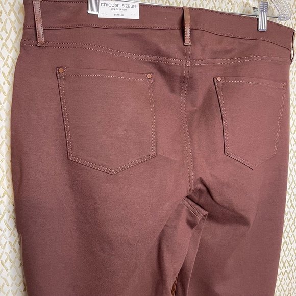 NWT Chico's Brown Five Pocket Ponte Faux Leather Slim Leg Front Pant Size 3R/16R - Picture 7 of 12